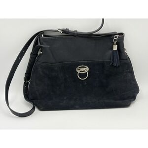 Talbots Suede Leather Hobo Bag Crossbody Purse Deep Navy Womens Luxury Boho Chic